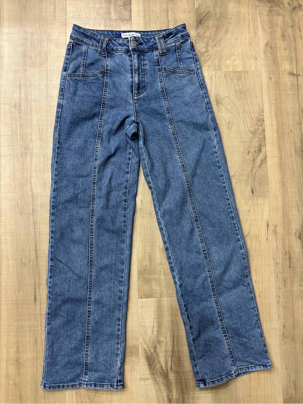 High-Rise Straight Leg Jeans in Medium Blue Denim